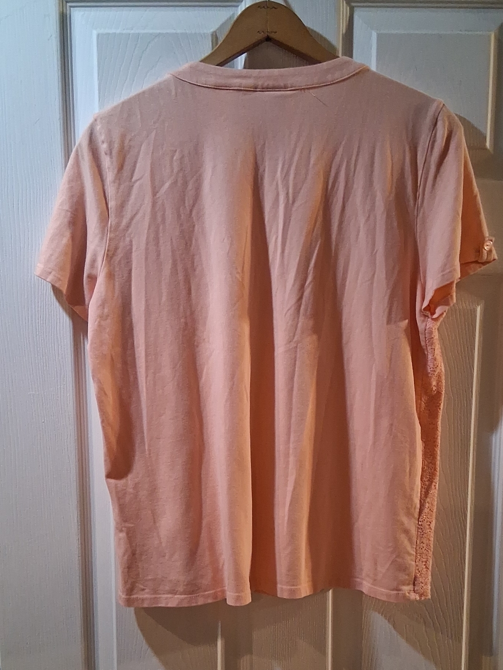 Alfred Dunner Peach Lace Henley Short Sleeve Top - Picture 4 of 5